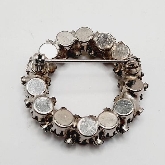Vintage AB Rhinestone Circle Brooch Silver Tone Aurora Borealis Crystals – 1.5” - Picture 9 of 9